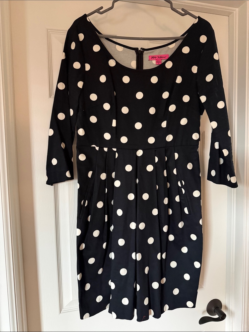 Betsy Johnson Black & White Polka Dot Fit-and-Flare Babydoll Dress